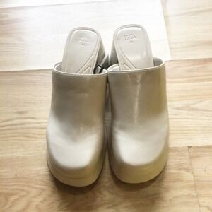 ZARA Platform Mule Clogs Block Heel Cream Beige Women‎ Size 10